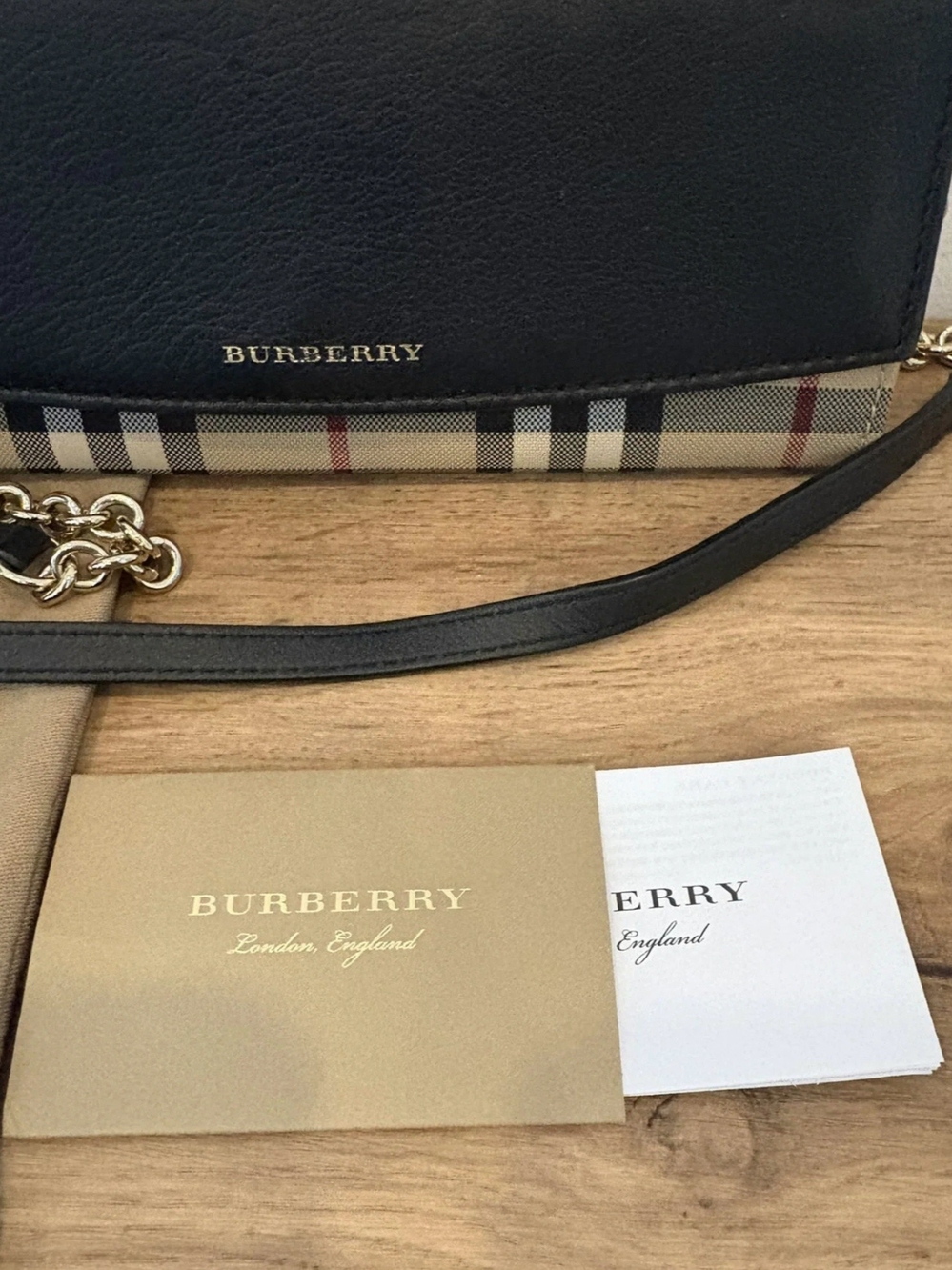 Burberry Black Leather Crossbody with Vintage Nova Check Trim